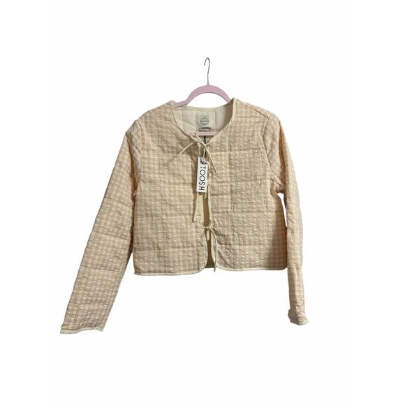 Stoosh Gingham Quilted Tie-Front Jacket Sz M Beige Cream Cottagecore NWT - Picture 3 of 6